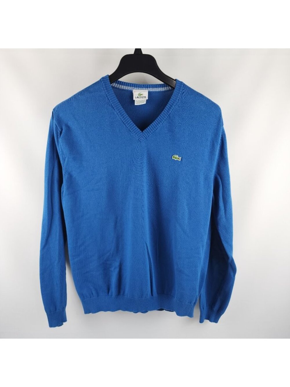 Lacoste Sweater Mens 6 Blue V-neck 100% Cotton Knit Pullover